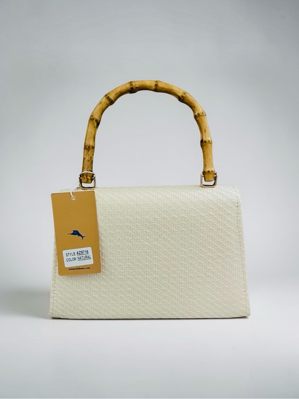 NWT Tommy Bahama Woven Natural Raffia Bamboo Handle Satchel Crossbody Bag - Picture 2 of 15